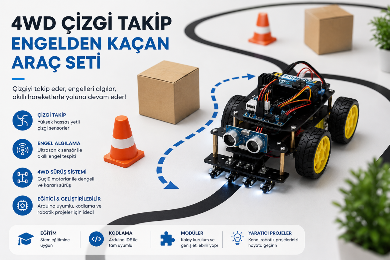 Arduino 4WD Çizgi İzleyen ve Engelden Kaçan Robot Araç Nasıl Yapılır?