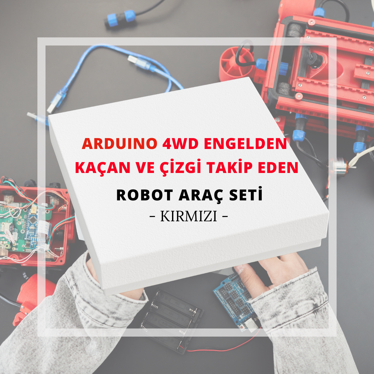 Arduino Kırmızı 4WD Wifi Engelden Kaçan ve Çizgi Takip Eden Robot Araç Seti