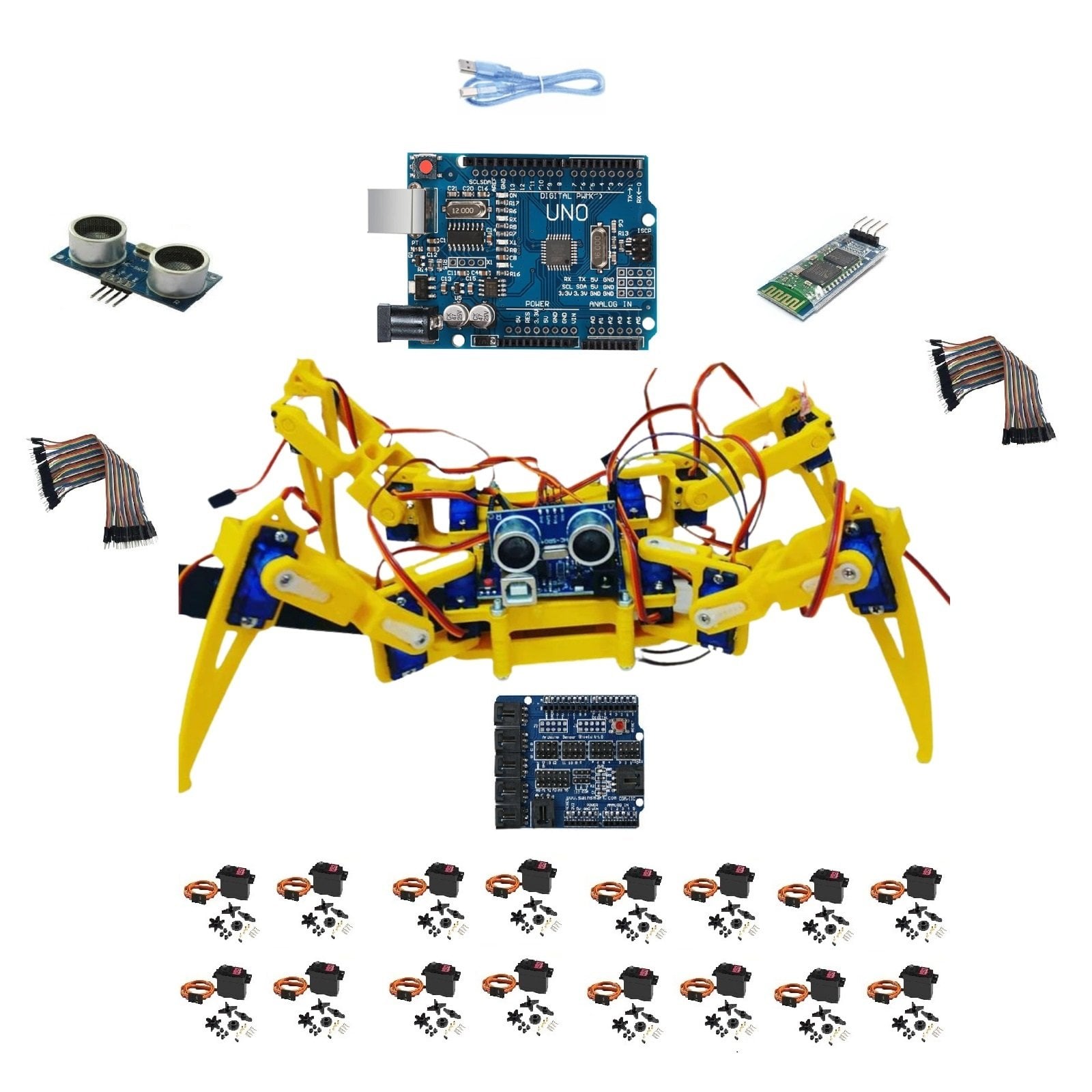 Emes Robotik Arduino Robot Örümcek Full Seti (ÖRNEK KODLAR HEDİYE)