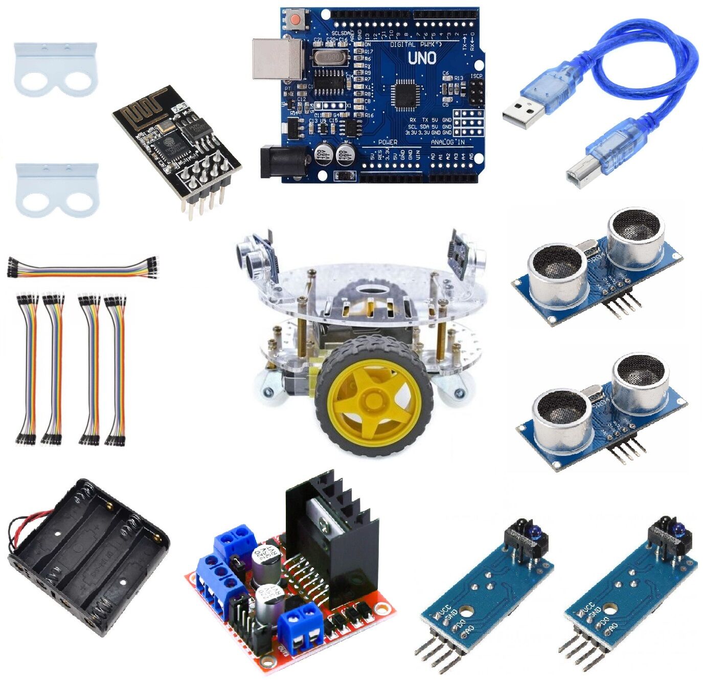 Yuvarlak Şase 2WD Engelden Kaçan Ve Çizgi Takip Eden Wi-Fi Robot Araç Seti