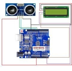 Arduino Uno R3 Mesafe Ölçüm Seti (HC-SR04 & LCD 2x16 IC2 Modül) (Bağlantı Şeması ve Örnek Kodlarla Birlikte)