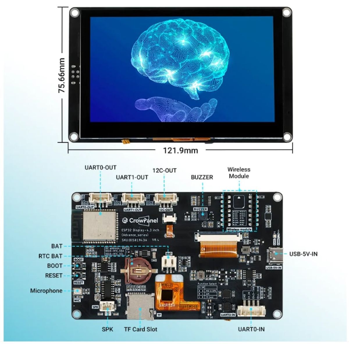CrowPanel Advance 4.3'' ESP32-S3 HMI Dokunmatik Ekranlı (800 x  480)