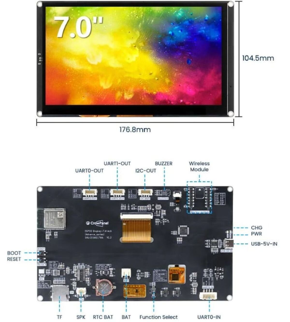 CrowPanel Advance 7'' ESP32-S3 HMI Dokunmatik Ekran(800x480)